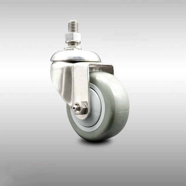 Service Caster 3 Inch 316SS Gray Polyurethane Wheel Swivel 1/2 Inch Threaded Stem Caster SCC SCC-SS316TS20S314-PPUB-121315 - main